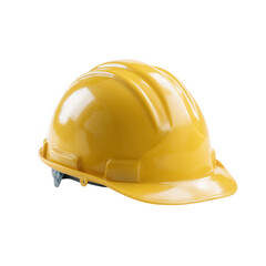 A bright yellow hard hat resting on a white isolated background, symbolizing safety in construction and industrial environments. Perfect for occupational health and safety themes.