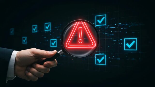 Risk Assessment: Identifying Security Vulnerabilities with Magnifying Glass - Cyber Security, Compliance, and Threat Detection Concept
