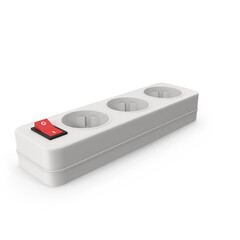 White Electrical Power Strip with Switch Isolated on Transparent Background