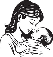 Vector Embrace Mom and Baby Together Black Silhouette Mother Holding Baby