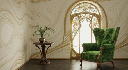 Ornate room with art nouveau window