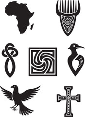 Obraz premium Discover striking cultural symbols: Africa, cross, bird, and more