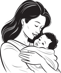 Black Vector Mother Cradling Child Tender Love Mother and Baby Hug