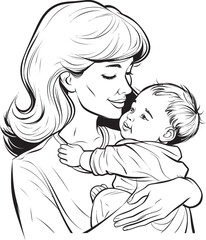 A Tender Cradle Mother and Baby Black Outline Loving Mother Icon