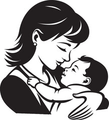 Elegant Line Art Mother’s Hug Modern Motherly Care Black Vector