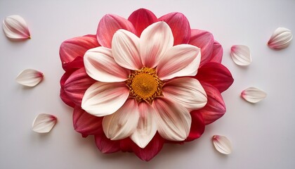 floral mandala with petals arranged in soft cream dusty pink and rich red tones m top view symmetrical bloom for romantic posters wedding invitations or natural inspired designs