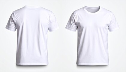 Studio shot featuring blank white t-shirts, front and back view mockup