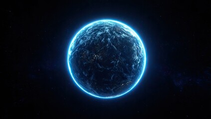 A glowing blue-lit Earth in deep space