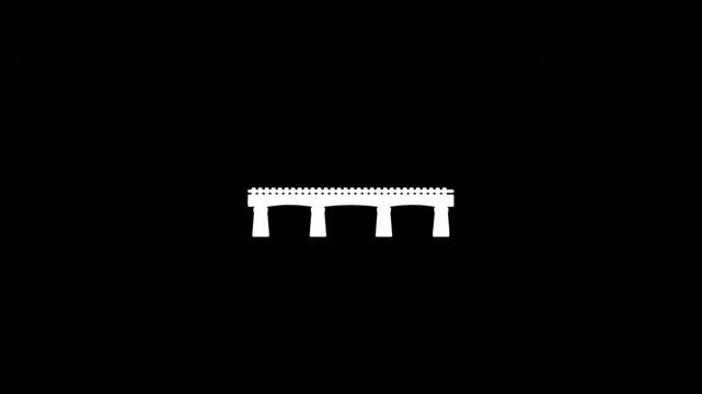 Bridge materializing and dematerializing with light streaks on black background