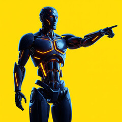 Fototapeta premium Futuristic robot pointing with glowing orange circuits