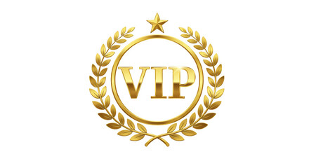 Naklejka premium Elegant golden vip emblem with laurel wreath and star isolated on transparent background
