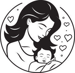 Mother’s Touch Black Vector Icon Black Line Art of Mother and Baby