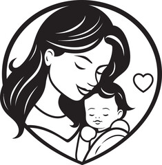 Stylish Mother Holding Baby in Black Soft Line Art Mother’s Hug