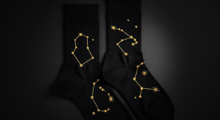 Black socks with gold constellation design (1)