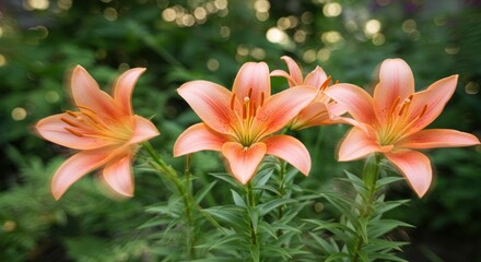 Delicate orange lilies in garden