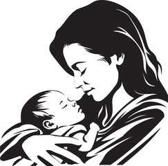 Black Line Art of Mother’s Hug Graceful Mother Holding Her Baby