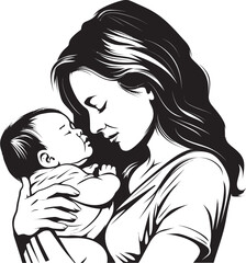 Stylish Mother Holding Infant Silhouette Black Outline Mother’s Loving Arms
