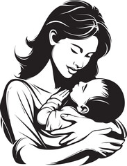 Black Line Motherly Hug Icon Soft Embrace Mother and Child Vector