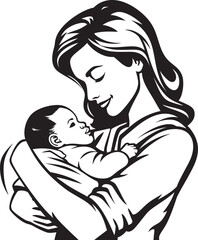 Gentle Arms Mother Holding Child Black Vector Mother and Infant Hug