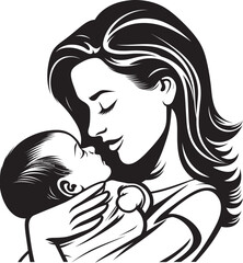 Black Mother Hugging Her Baby Logo Elegant Mother Holding Baby Gently