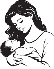 Elegant Mother Holding Baby Gently Soft Hug Mother and Child Black Vector