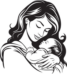 Mother Cradling Her Child in Vector Tender Mother Hugging Baby Black Art