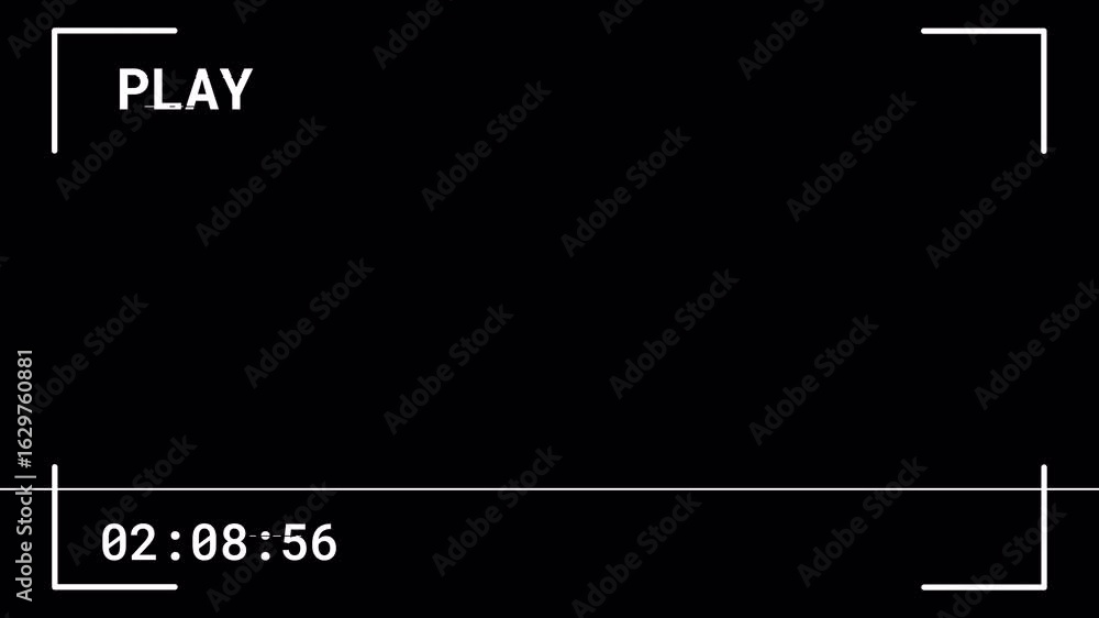 Poster retro video recorder playback screen overlay with a timecode and play indicator. vintage camcorder v