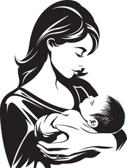 Heartfelt Mother with Baby in Vector Soft Mother Holding Infant Silhouette