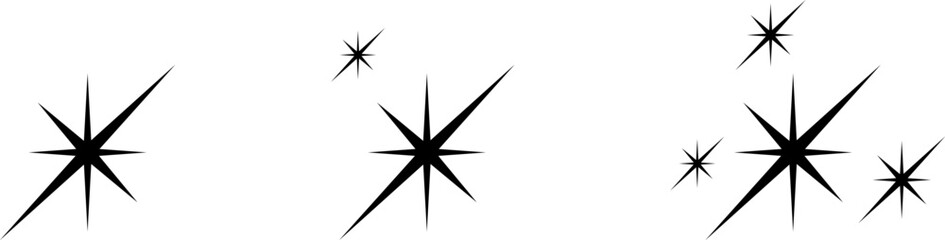Sparkle star icon set. Simple star symbol. Twinkling stars. Sparkles, shining burst. Isolated transparent png and vector illustration.