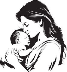 Black Mother and Child Embrace Art Tender Mother Holding Baby Vector