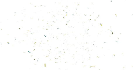 realistic bright confetti background for celebrations concept, in png format with transparent background. 3d render of confeti floating isolated. Christmas holiday and anniversary party Upper layer. 