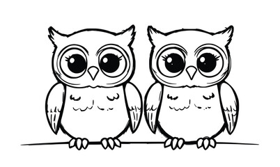 Fototapeta premium Cute Cartoon Owls Line Art | Minimal Owl Drawing for Kids, Coloring Books, Crafts & DIY Projects