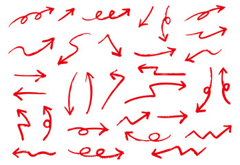 手書きの矢印のイラストセット　ベクター赤	