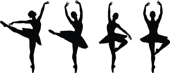 Ballerina silhouette clipart set, ballet dancer poses vector icons, elegant female
