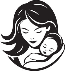 Mother’s Loving Embrace in Black Icon Modern Mother Cradling Baby Silhouette