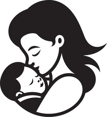 Stylish Mother and Infant in Vector Design Protective Hug Mother Holding Her Child