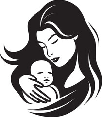Modern Black Vector of Mother Holding Child Soft Touch Mother and Infant in Black