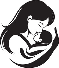 Graceful Mother and Child Hug in Black Stylish Mother with Infant in Vector Art