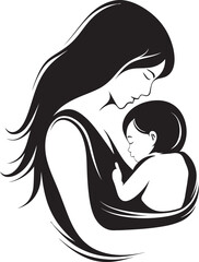Warm Mother Holding Baby in Black Design Graceful Mother Holding Her Child Outline
