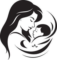 Mother’s Gentle Hold in Vector Design Protective Embrace of Mother and Baby