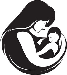 Modern Black Mother Holding Child Icon Mother’s Gentle Hold in Vector Design