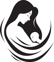Protective Embrace of Mother and Baby Mother Cradling Infant in Black Silhouette