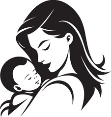 Soft Mother and Newborn Black Logo Graceful Mother Holding Baby Vector Icon