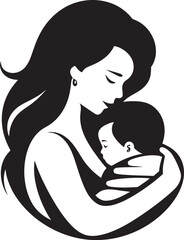 Mother Holding Baby Black Outline Logo Protective Mother Hugging Infant Design