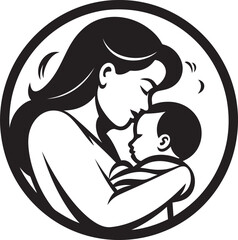 Mother Holding Infant Black Design Icon Protective Embrace of Mother and Baby Logo