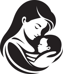Mother Holding Newborn Black Design Modern Mother Hugging Infant Vector Logo
