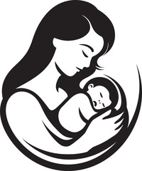 Elegant Mother Holding Baby Silhouette Logo Soft Touch of Mother and Child Vector Icon