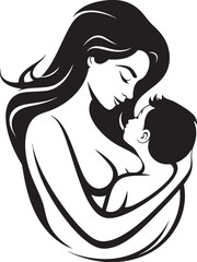 Mother’s Loving Arms Black Silhouette Design Protective Embrace of Mother and Child Vector