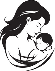 Mother Holding Infant Black Silhouette Icon Modern Mother Hugging Baby Vector Logo