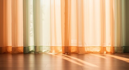 Colorful Curtain Panels with Sunlight Filtering Through Elegant Drapes in Warm Natural Light